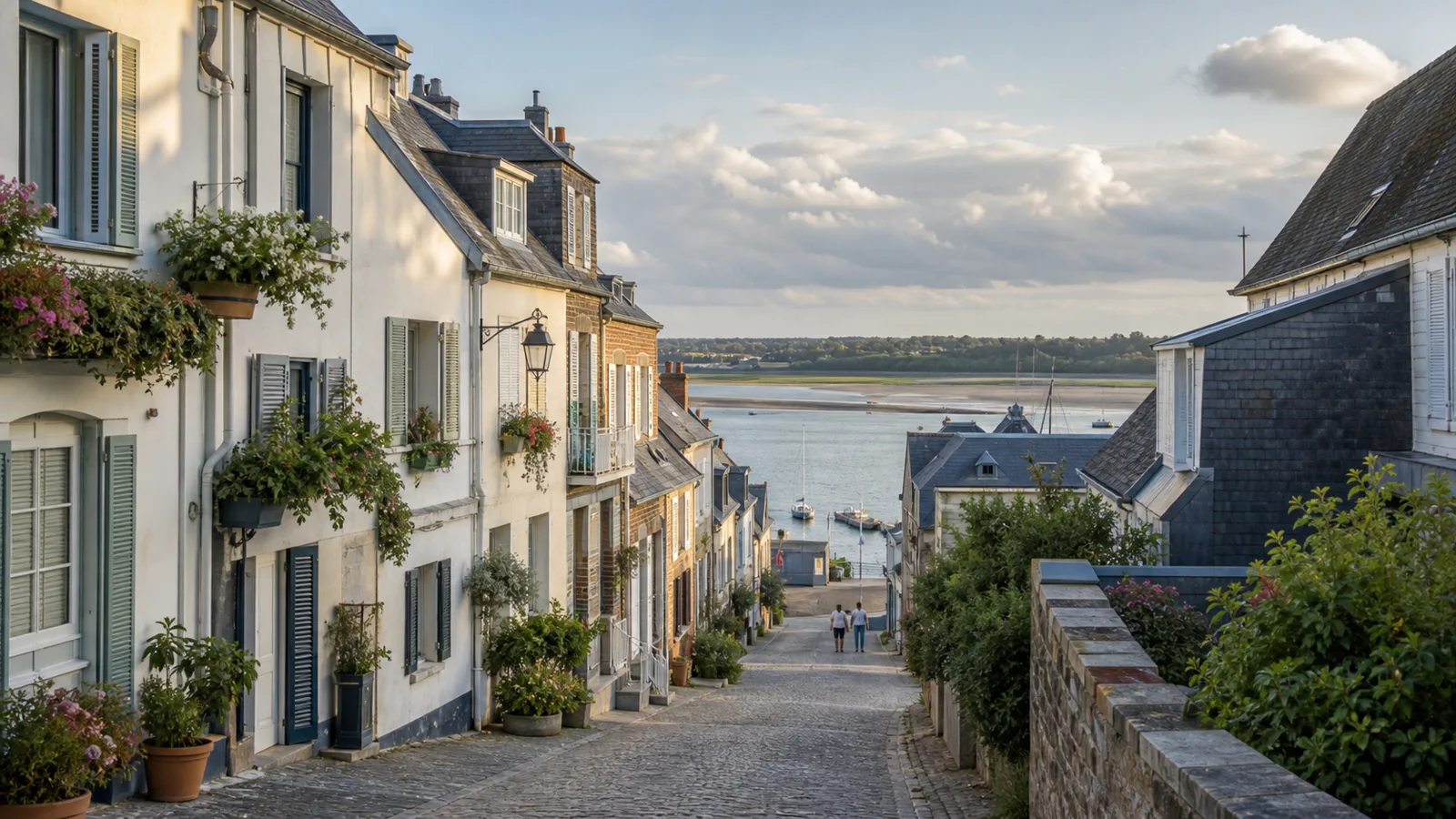 Ruelle de village avec vue sur la Baie de Somme pour préparer une visite des villages