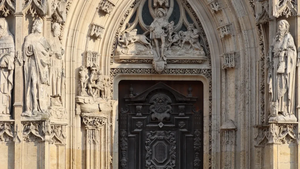 Facade of the collegiate church of Saint-Vulfran in Abbeville, Baie de Somme